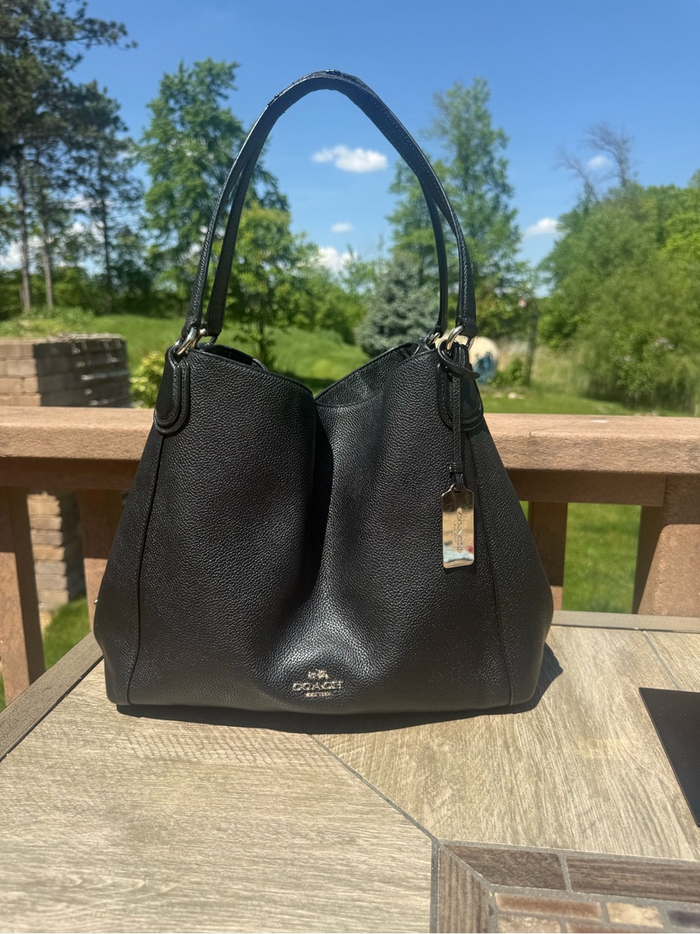 GUC COACH Edie 31 Black Pebbled Leather Shoulder Bag w/ COA - Picture 3 of 16